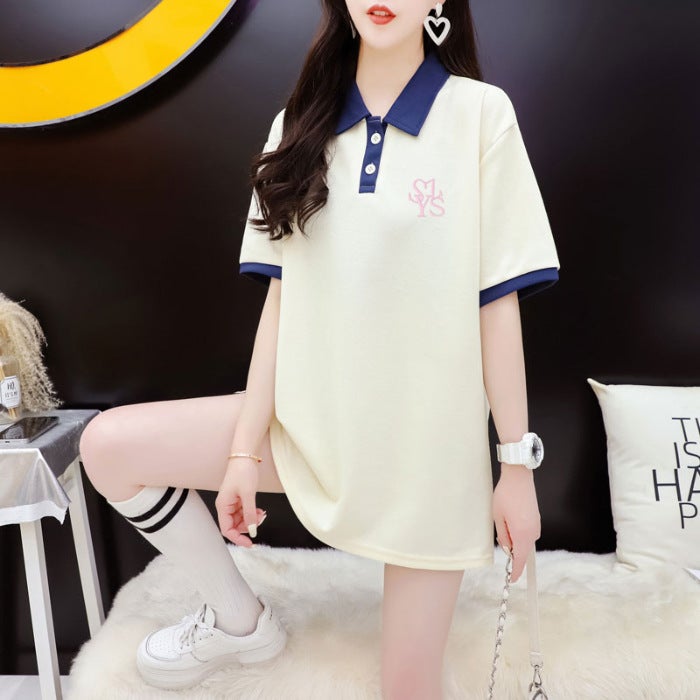 Short-Sleeved T-Shirt Summer Printed Korean Style Trendy Lapel Top Large Size 150Kg - Image 1