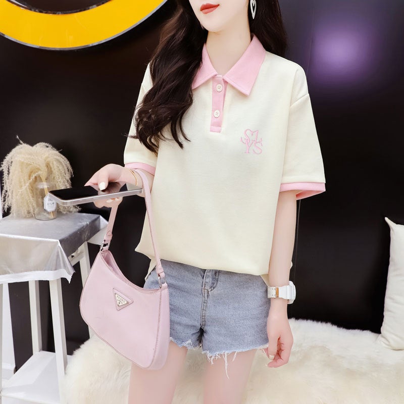 Short-Sleeved T-Shirt Summer Printed Korean Style Trendy Lapel Top Large Size 150Kg - Image 2