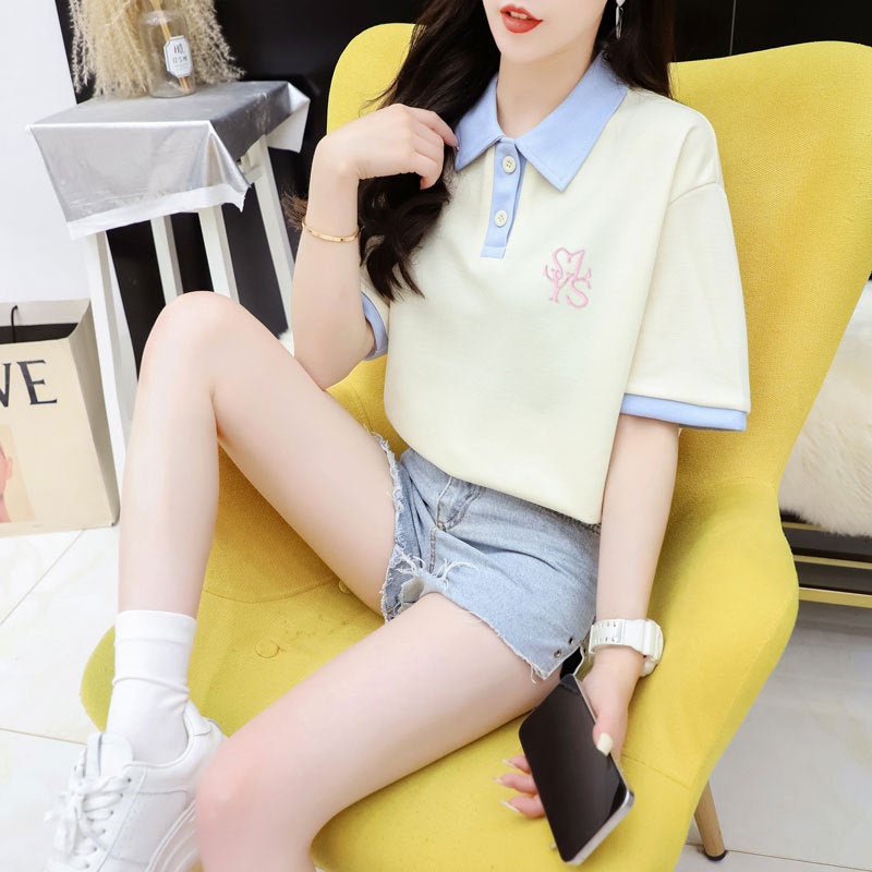Short-Sleeved T-Shirt Summer Printed Korean Style Trendy Lapel Top Large Size 150Kg - Image 5