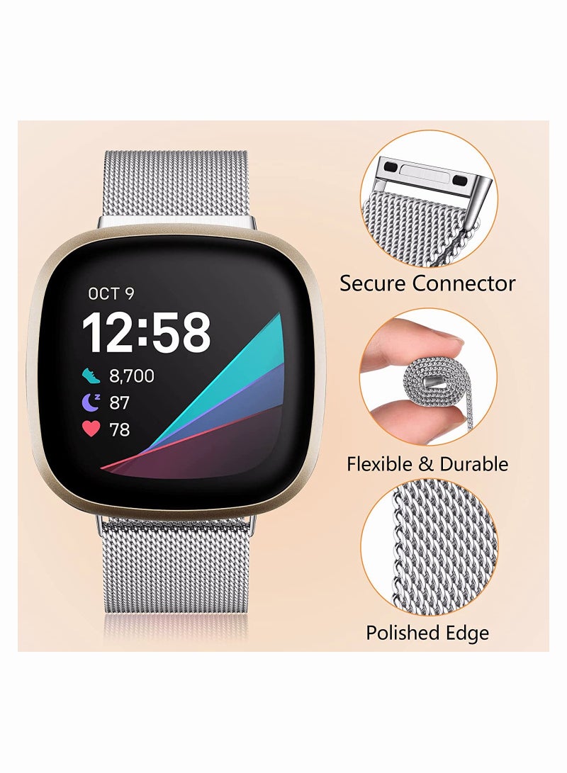KASTWAVE Bands for Fitbit Versa 3 Metal Bands Compatible with Fitbit Sense Stainless Steel Mesh Breathable Wristband Strap with Adjustable Magnet Lock Replacement Wristbands for Women and Men - Image 2