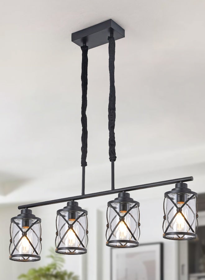 YATAI LIGHTING 4-Light Linear Chandelier Pendant Light, Black Industrial Modern Farmhouse Ceiling Lamp, E27 Warm 3000K Lighting for Dining Table, Kitchen Island - Image 1