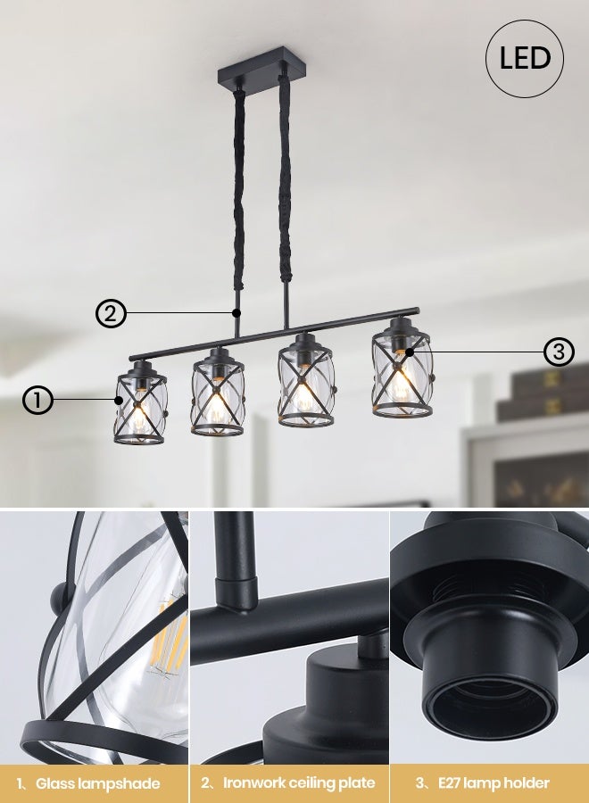 YATAI LIGHTING 4-Light Linear Chandelier Pendant Light, Black Industrial Modern Farmhouse Ceiling Lamp, E27 Warm 3000K Lighting for Dining Table, Kitchen Island - Image 3