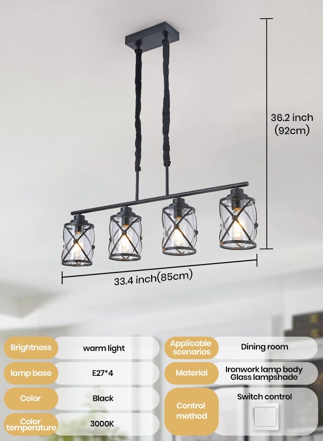 YATAI LIGHTING 4-Light Linear Chandelier Pendant Light, Black Industrial Modern Farmhouse Ceiling Lamp, E27 Warm 3000K Lighting for Dining Table, Kitchen Island - Image 2