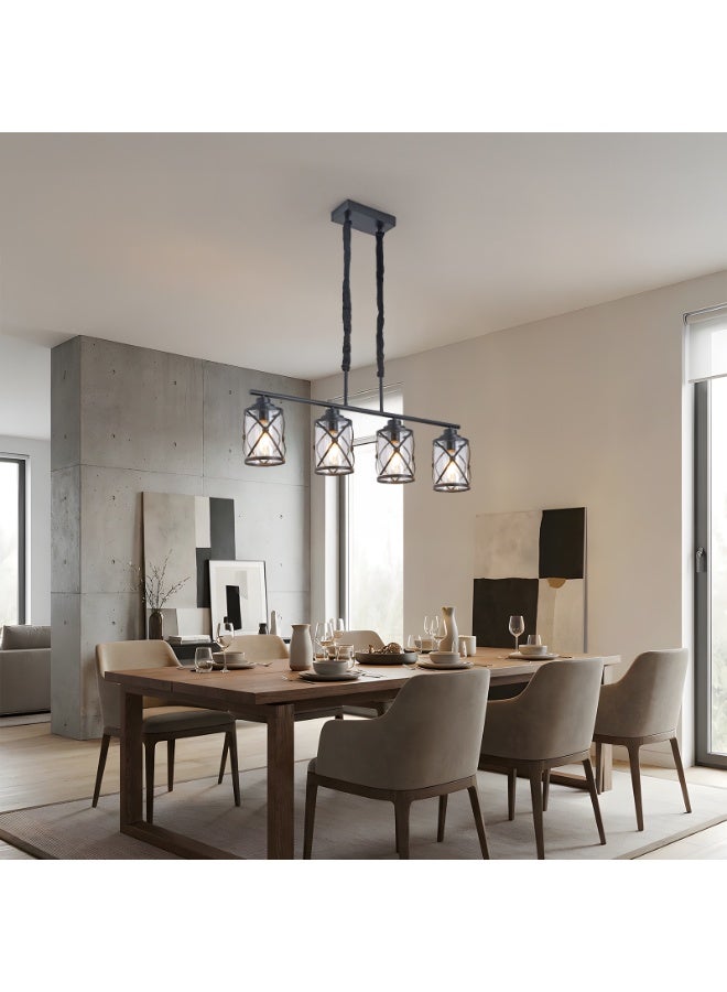 YATAI LIGHTING 4-Light Linear Chandelier Pendant Light, Black Industrial Modern Farmhouse Ceiling Lamp, E27 Warm 3000K Lighting for Dining Table, Kitchen Island - Image 5