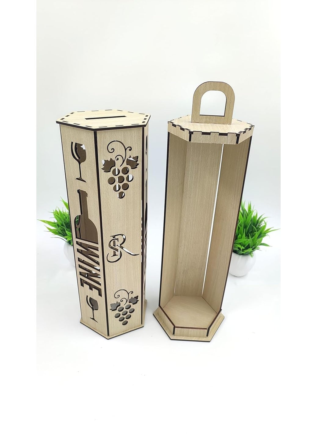 MeeCraft MeeCraft Portable Wooden Wine Box with Handle for 750 ml Bottle Skotch and Whisky Holder and Case for Home Bar Restaurants Hotels Gift for Friends 129x111x3937cm Beige  - Image 5