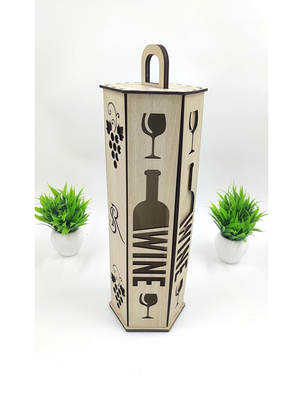 MeeCraft MeeCraft Portable Wooden Wine Box with Handle for 750 ml Bottle Skotch and Whisky Holder and Case for Home Bar Restaurants Hotels Gift for Friends 129x111x3937cm Beige  - Image 4