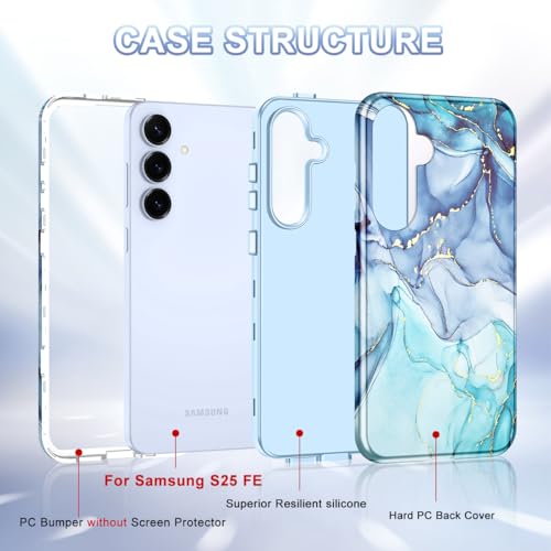 Avocase Compatible with Samsung Galaxy S25 FE Case, Marble Pattern 3 in 1 Heavy Duty Shockproof Full Body Hard PC+Soft Silicone Drop Protective Women Girls Case for Galaxy S25 FE (2025), Blue Cyan - Image 2