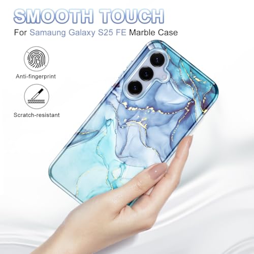 Avocase Compatible with Samsung Galaxy S25 FE Case, Marble Pattern 3 in 1 Heavy Duty Shockproof Full Body Hard PC+Soft Silicone Drop Protective Women Girls Case for Galaxy S25 FE (2025), Blue Cyan - Image 3