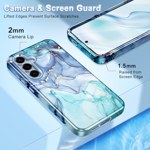 Avocase Compatible with Samsung Galaxy S25 FE Case, Marble Pattern 3 in 1 Heavy Duty Shockproof Full Body Hard PC+Soft Silicone Drop Protective Women Girls Case for Galaxy S25 FE (2025), Blue Cyan - Image 4