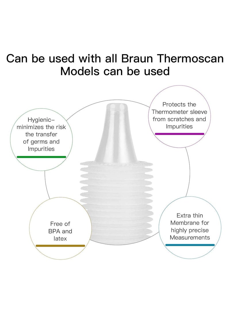 100-Pack Ear Thermometer Probe Covers, Lens Filters, Refill Caps for All Braun ThermoScan Models, BPA/Latex-Free Clear