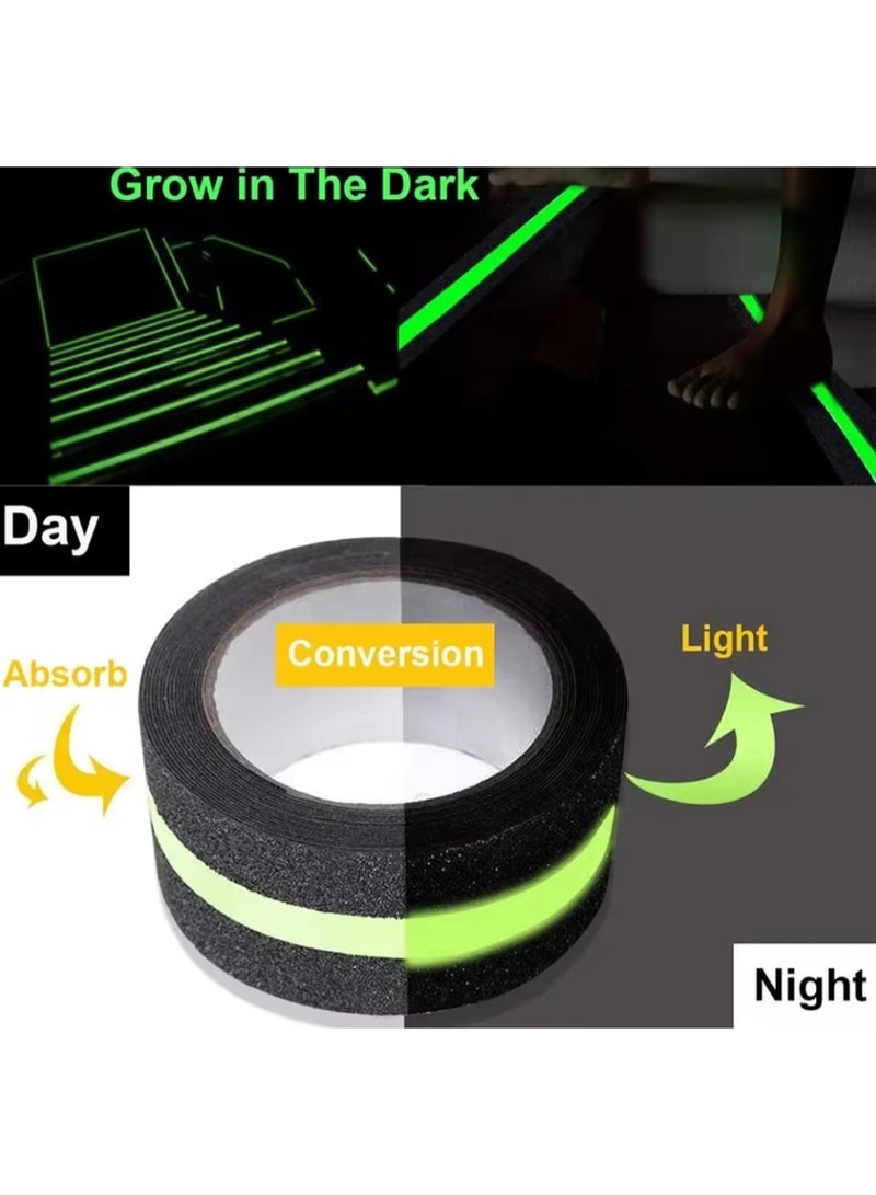 5CM X 5M Anti Slip Traction Tape With Glow in Dark Green Stripe Friction Abrasive Adhesive For Stair Tread Step Indoor Outdoor - Image 2