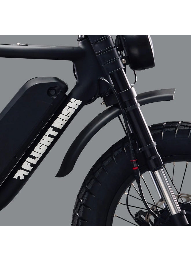 Flight Risk FR777 Electric Bike in Black with Dual 1000W Motors (All-Wheel Drive), Shimano 7-Speed Gearing, and 4-Piston Tektro Hydraulic Disc Brakes for High-Performance Off-Road Riding - Image 4