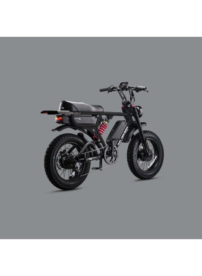 Flight Risk FR777 Electric Bike in Black with Dual 1000W Motors (All-Wheel Drive), Shimano 7-Speed Gearing, and 4-Piston Tektro Hydraulic Disc Brakes for High-Performance Off-Road Riding - Image 2
