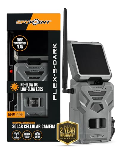 SPYPOINT Flex-S-Dark Solar Cellular Trail Camera – Built-in Solar Panel, 40MP Photos, 1080p Videos + Sound, No-Glow Game Camera, Night Vision, Motion Activated Trail Cam