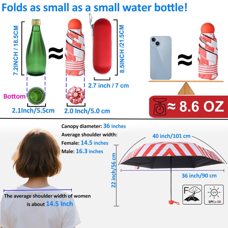 BAODINI Travel Essentials Mini Umbrella for Purse With Case Small Compact UV Sun Protection Lightweight Tiny Pocket Manual Open Close Umbrella for Women Kids and Men Fits Purse Backpack - Image 4