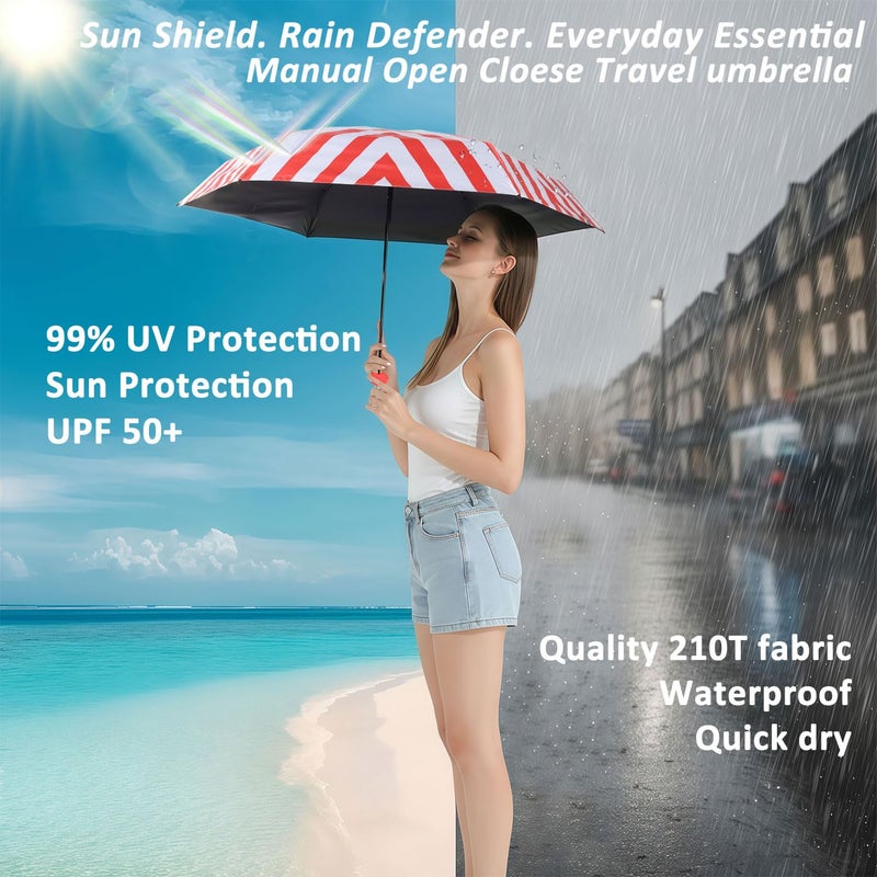 BAODINI Travel Essentials Mini Umbrella for Purse With Case Small Compact UV Sun Protection Lightweight Tiny Pocket Manual Open Close Umbrella for Women Kids and Men Fits Purse Backpack - Image 3