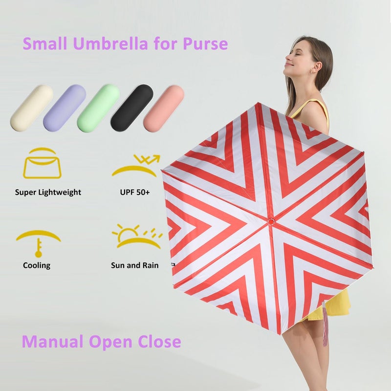 BAODINI Travel Essentials Mini Umbrella for Purse With Case Small Compact UV Sun Protection Lightweight Tiny Pocket Manual Open Close Umbrella for Women Kids and Men Fits Purse Backpack - Image 2