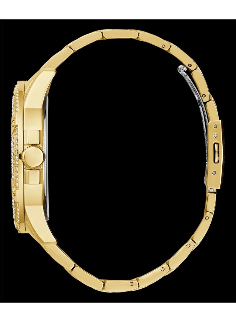 Guess King GW0497G2 Men’s Gold Tone Multi-Function Watch – 48 mm Skeleton Dial with Crystals, Gold Stainless Steel Bracelet, Pilot Buckle, 5 ATM Water-Resistant - Image 4