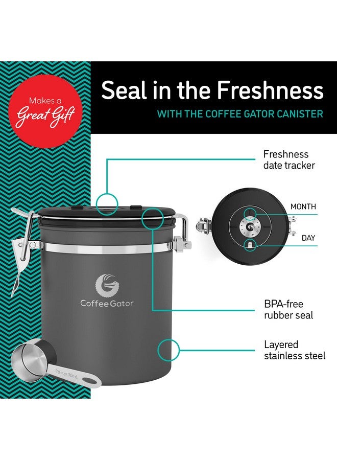 Coffee Gator Coffee Canister - 16oz, Airtight Stainless Steel Kitchen Food Storage Container with Date Tracker, Scoop for Grounds Bar Accessories, Beans,Tea, Sugar, Flour - Coffee Lover, Silver - Image 2