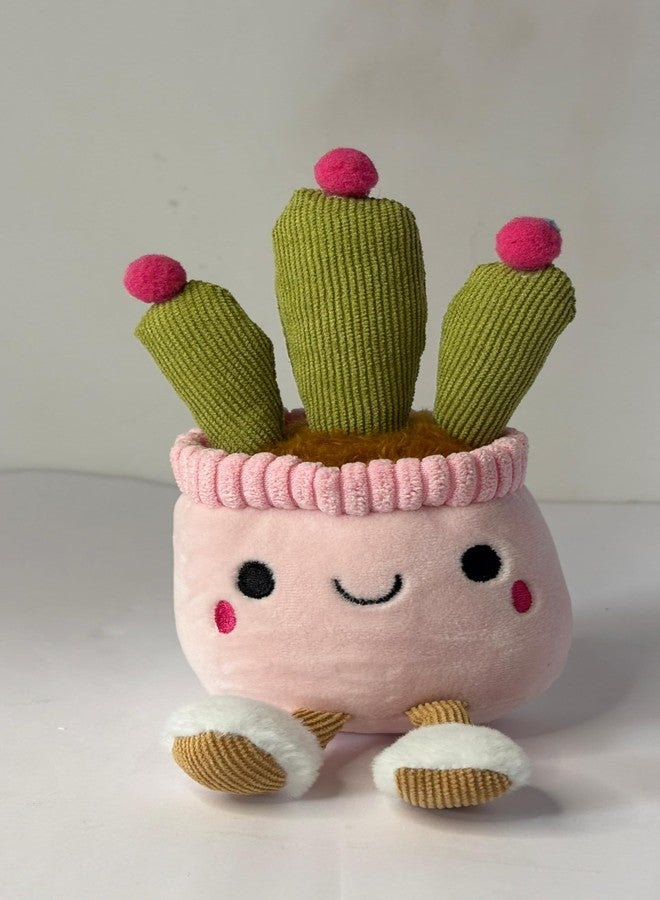 TeraaBliss Cute Plush Plant Toy with Smiling Face & Dangling Legs - Soft Stuffed Figure for Kids, Room Decor Gift (Pink + Cactus) - Image 1