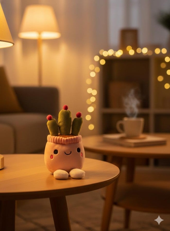 TeraaBliss Cute Plush Plant Toy with Smiling Face & Dangling Legs - Soft Stuffed Figure for Kids, Room Decor Gift (Pink + Cactus) - Image 3