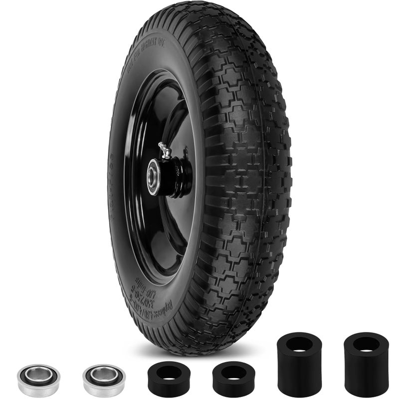 phepetroll 4.80/4.00-8" Flat Free Wheelbarrow Tires and Wheels, 14.5" Universal Fit Solid Tires with 5/8" or 3/4" Bearing, 3"-7" Hub, Adapter Kit Hand Truck Wheels Replacement for 3.50/2.50-8", 4.00-6"etc, 1 PCS - Image 1