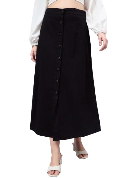 Style Quotient Women Black A-Line Maxi Denim Skirt - Image 1