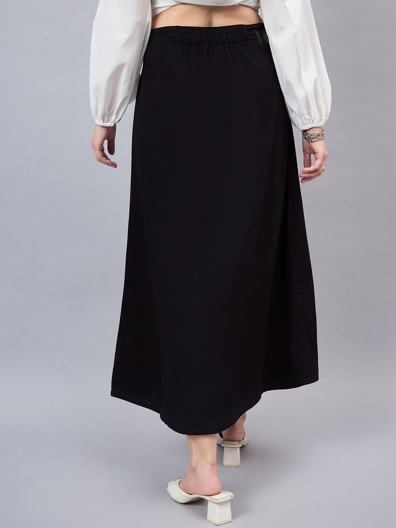 Style Quotient Women Black A-Line Maxi Denim Skirt - Image 4