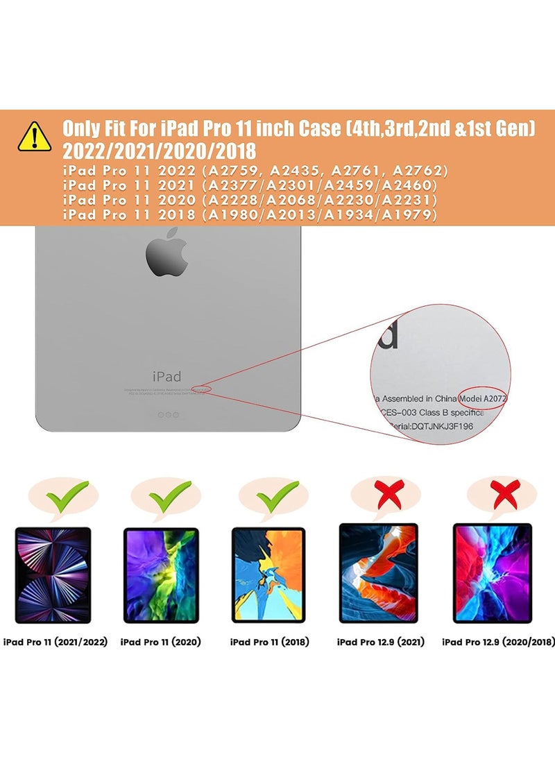 روك بو أبل آي باد برو 11 بوصة ( 2022 / 2021 / 202 / 2018 ) حالة الهاتف المحمول ، مع حامل القلم ، [ دعم أبل قلم رصاص شحن و لمسة معرف ] ، الهاتف المحمول حالة شفافة ، التلقائي الصحوة / النوم - Image 2