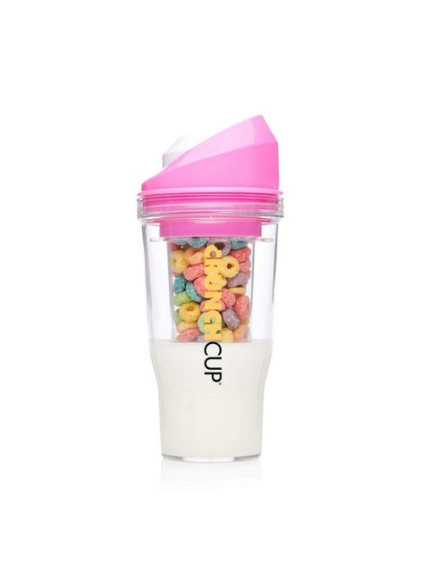 CRUNCHCUP XL Pink - Portable Plastic Cereal Cups for Breakfast On the Go, To Go Cereal and Milk Container for your favorite Breakfast Cereals, No Spoon or Bowl Required