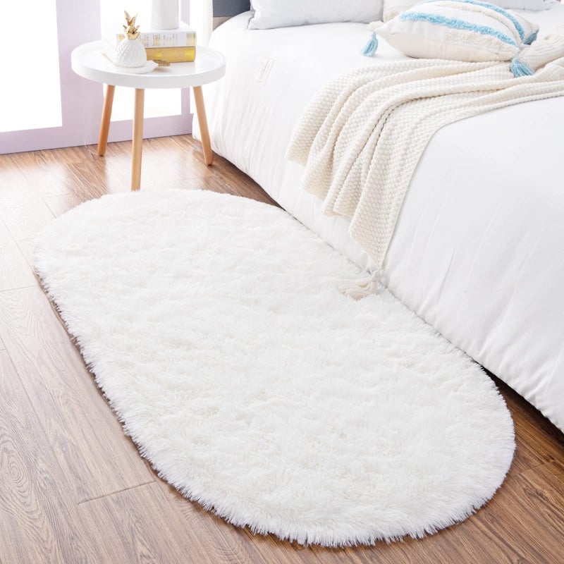 Noahas Fluffy Cream White Rugs for Bedroom Living Room26X53 Oval Throw Rug for Kids RoomShag Hallway Runner RugSmall Soft Shaggy Bedside NonSlip Plush Nursery Dorm Carpet Home Decor