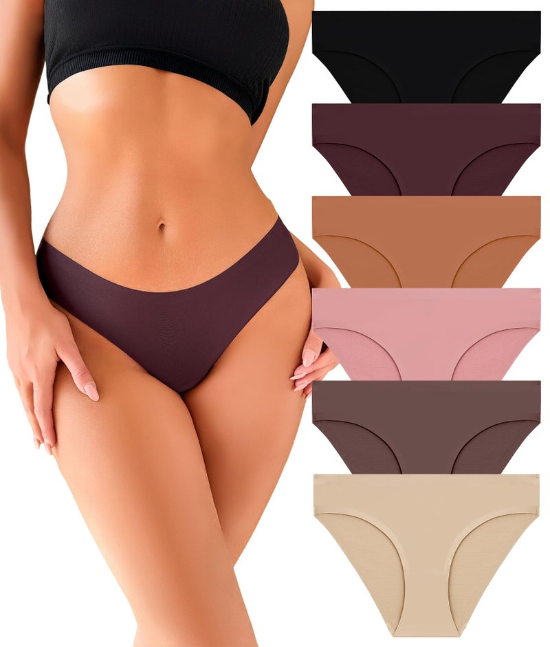 Sth Big Seamless Underwear for Women Soft No Show Panties Sexy High Cut Invisible Hipster Silky Cheeky Ladies Bikini 6 Pack - Image 1