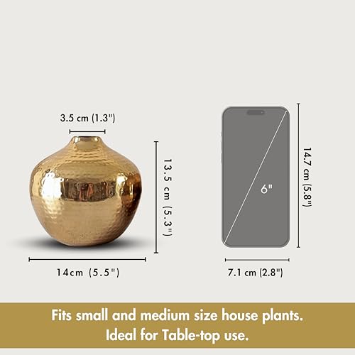 BEHOMA Metal Flower Vase For Home Decor | Table Decorative Item For Bedroom Living Room Office | Best Gift For Wedding Festivals Birthday | Golden Small 1Pc (Flower Not Included, Round) - Image 4
