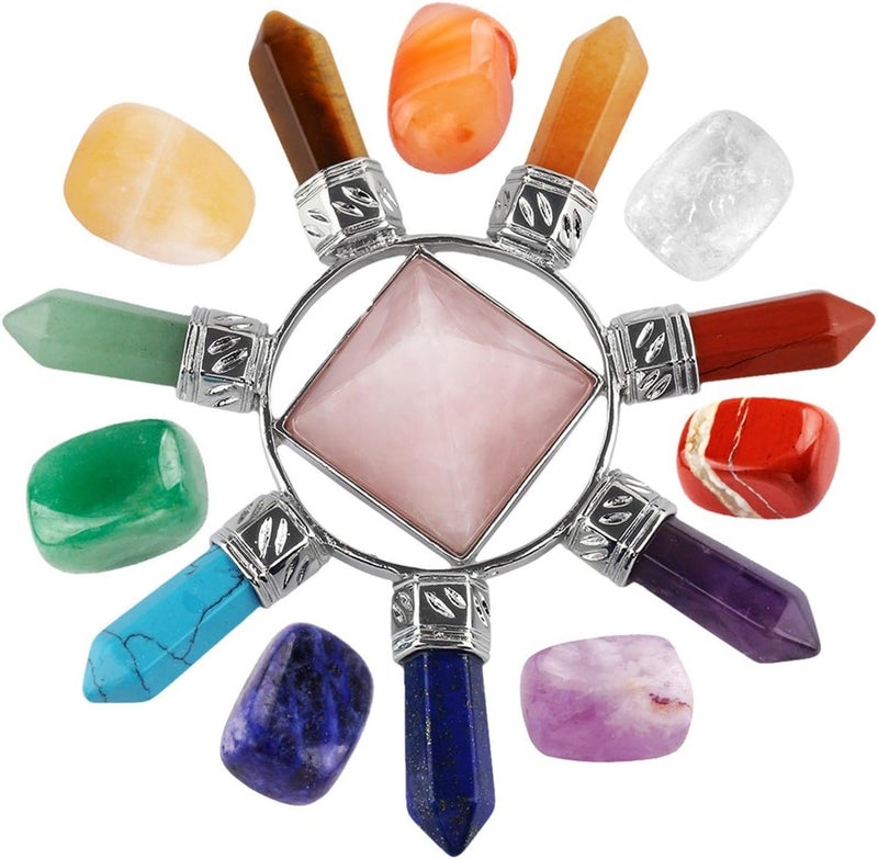 mookaitedecor Healing Crystals Set,7 Chakra Stones & Rose Quartz Energy Generator Kits for Reiki,Balancing