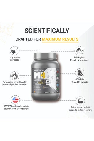 MuscleBlaze Biozorb Iso-Zero, Low Carb Whey Protein Isolate Powder (Tropical Mango, 2lbs / 907g) - view 4