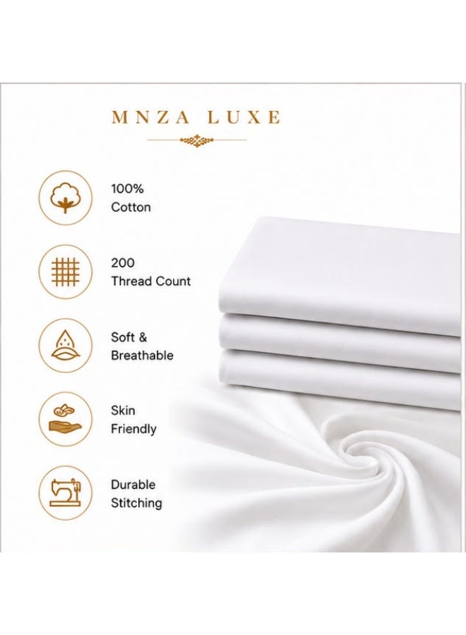 طقم ملاءة سرير قطن 100% من MNZA LUXE مع أغطية وسائد، 200 خيط، أبيض - Image 4