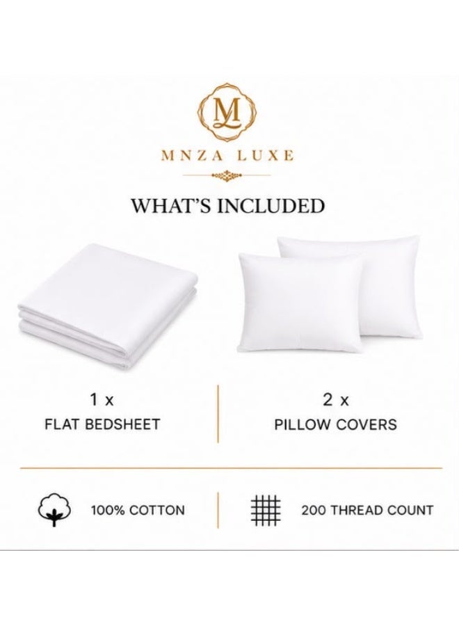 طقم ملاءة سرير قطن 100% من MNZA LUXE مع أغطية وسائد، 200 خيط، أبيض - Image 2