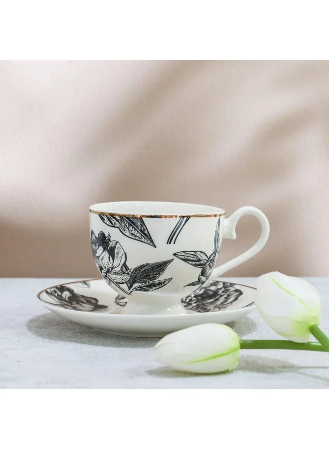 DANUBE HOME 8 Piece Cup & Saucer Set Elegant Porcelain Tea Cups and Saucers for 4 Stylish Tea Set with Floral Design Perfect for Home Tea & Coffee Lovers