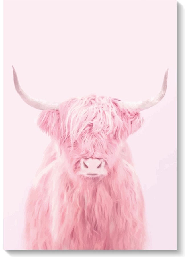 RYN Bull Wall Art Painting Pink 40x60cm - Image 1
