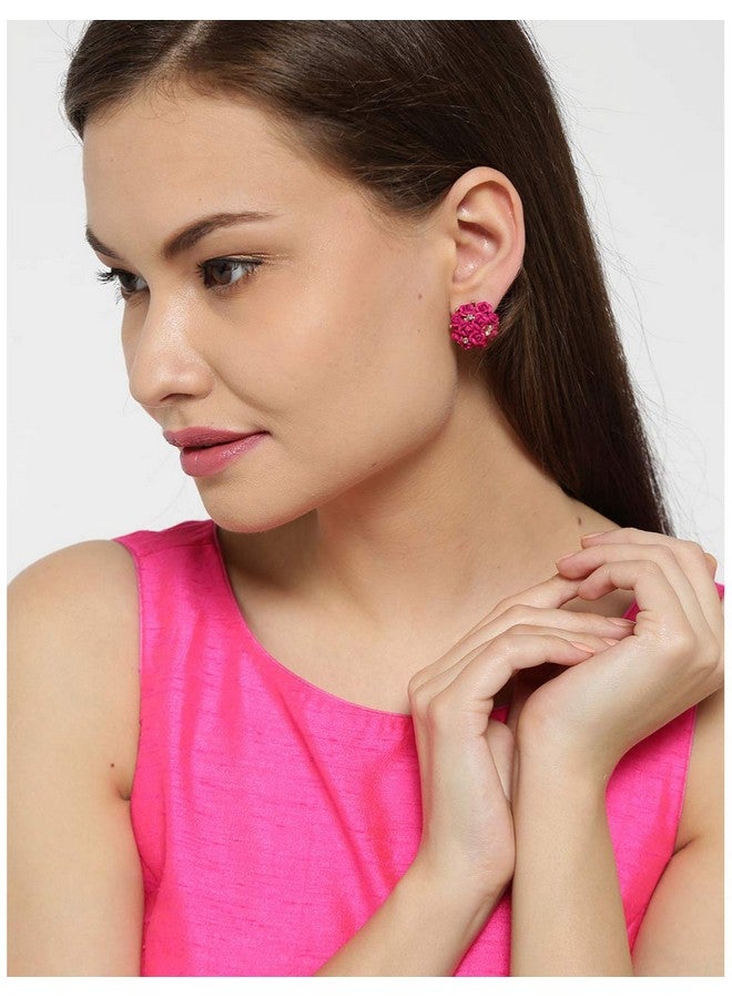 YouBella Fashion Jewellery Rose Shape Stud Earrings for Girls and Women (Pink) - Image 4