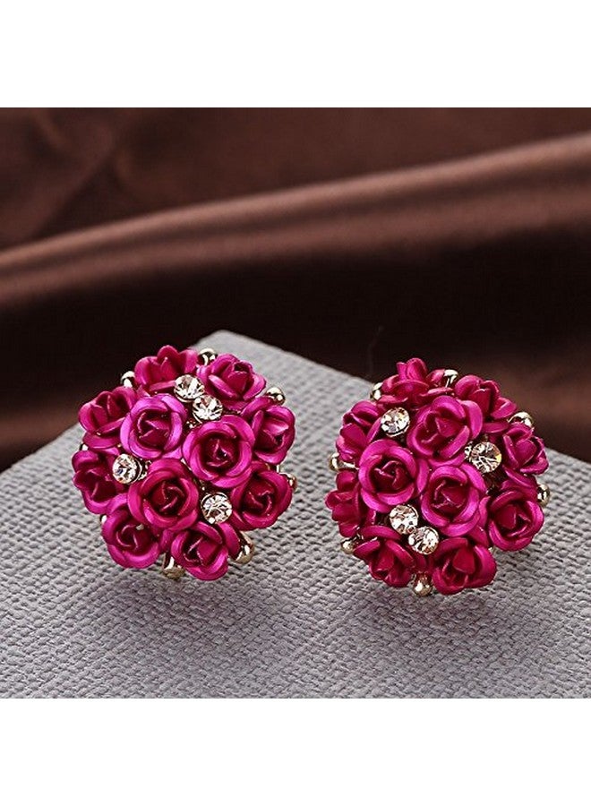 YouBella Fashion Jewellery Rose Shape Stud Earrings for Girls and Women (Pink) - Image 2