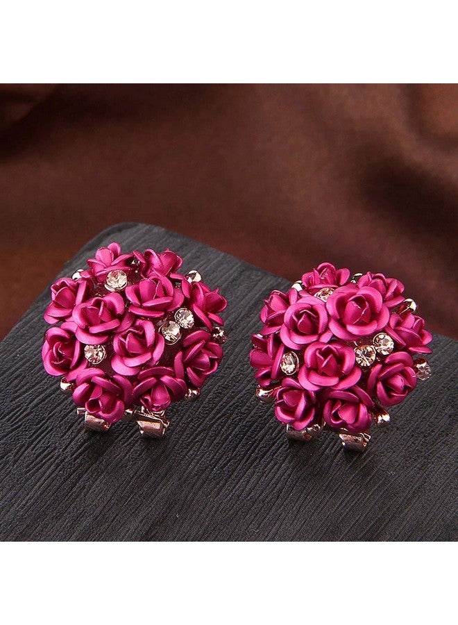 YouBella Fashion Jewellery Rose Shape Stud Earrings for Girls and Women (Pink) - Image 5