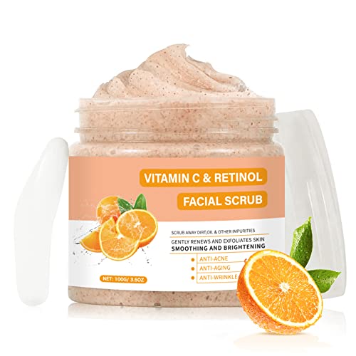 Vitamin C and Retinol Facial Scrub Face Scrubs Exfoliating Face Wash Vitamin C Facial Body Scrub Microdermabrasion Exfoliate Exfoliator for Blackhead Ingrown Hair KP Bump Eraser Exfoliant 35OZ