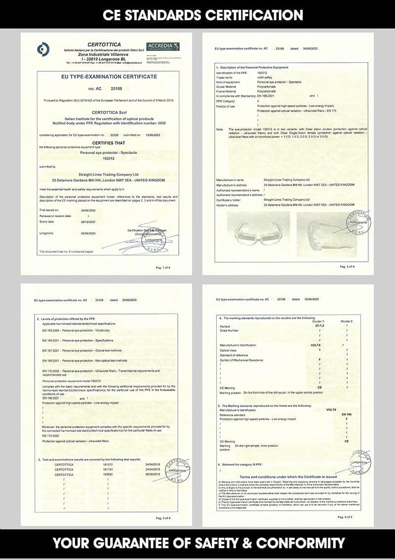 voltX 'Crystal' Full Lens Magnified Reading Safety Glasses, ANSI Z87.1+ & CE EN166F, (+2.0 Dioptre, Clear Lens) - Anti Fog Coated UV400 Lens - Image 4