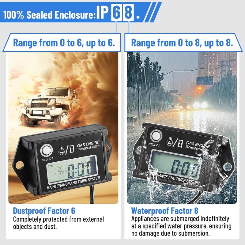 CarBole Digital Tiny Tachometer Tach Hour Meter Job Timer RPM Counter for Snowmobile Skis Motor Bike Go Kart Lawn Mower - Image 4