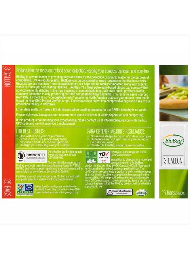 Biobag Premium Compostable Food Scrap Bags, 3 Gallon, 25 Count  - Image 2