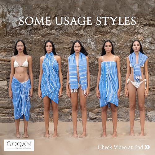 realgrandbazaar GOQAN Turkish Beach Towel Oversized 39x71 | Thin, Lightweight, 100% Cotton and Sand Free Towel is Suitable for Beach, Bathroom, Pool, Travel, Swim, Gift - Azure - Image 4