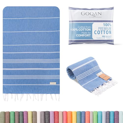 realgrandbazaar GOQAN Turkish Beach Towel Oversized 39x71 | Thin, Lightweight, 100% Cotton and Sand Free Towel is Suitable for Beach, Bathroom, Pool, Travel, Swim, Gift - Azure - Image 1