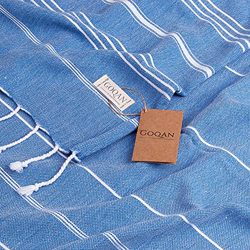 realgrandbazaar GOQAN Turkish Beach Towel Oversized 39x71 | Thin, Lightweight, 100% Cotton and Sand Free Towel is Suitable for Beach, Bathroom, Pool, Travel, Swim, Gift - Azure - Image 2
