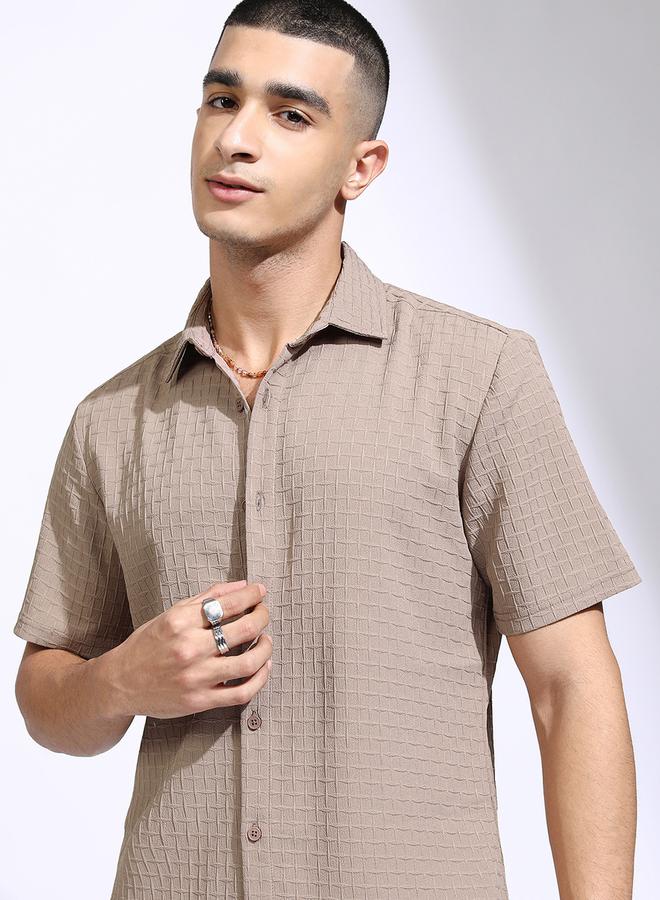 HIGHLANDER Textured Regular Fit Collared Shirt - Image 1
